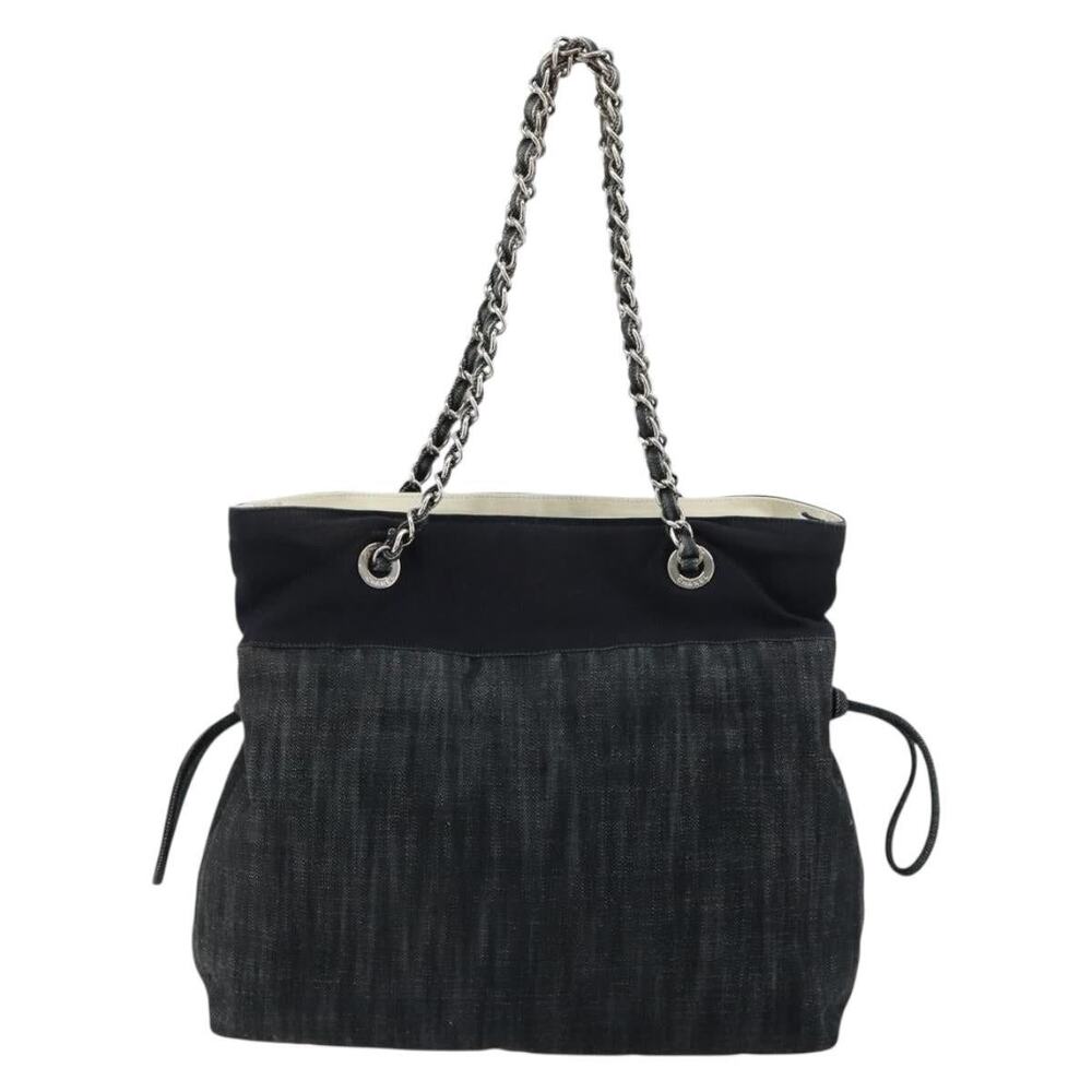 Chanel CC Logo Chain Shoulder Bag Black Canvas